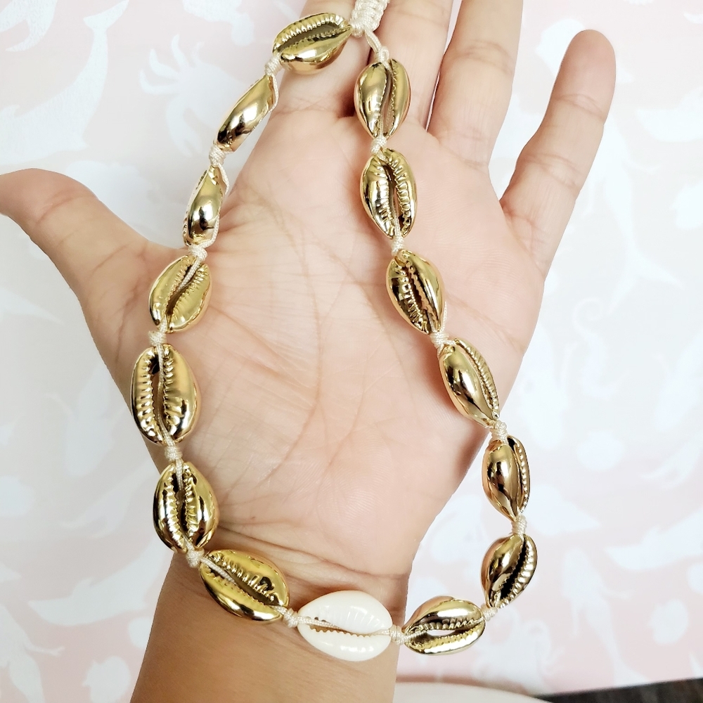 Boho Cowrie Shell Choker Strand Necklace Gold - Picture 10 of 11